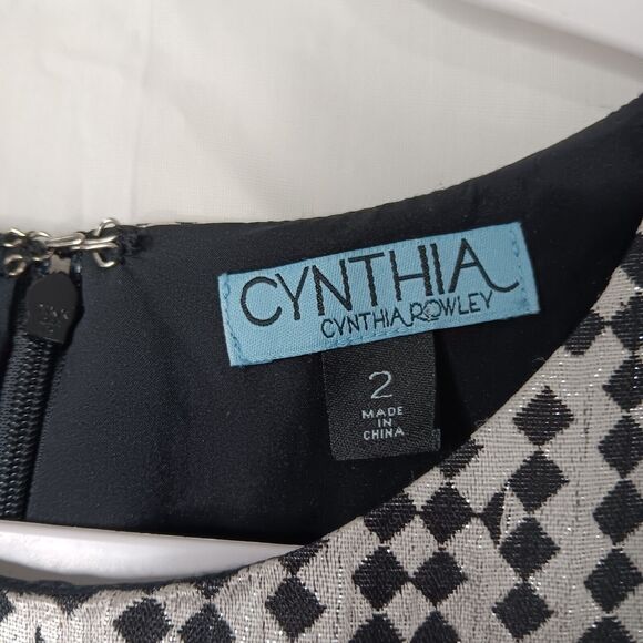 Cynthia Rowley Metallic Geo Pattern Fit & Flare Dress Black White Silver Size 2 - Picture 7 of 14